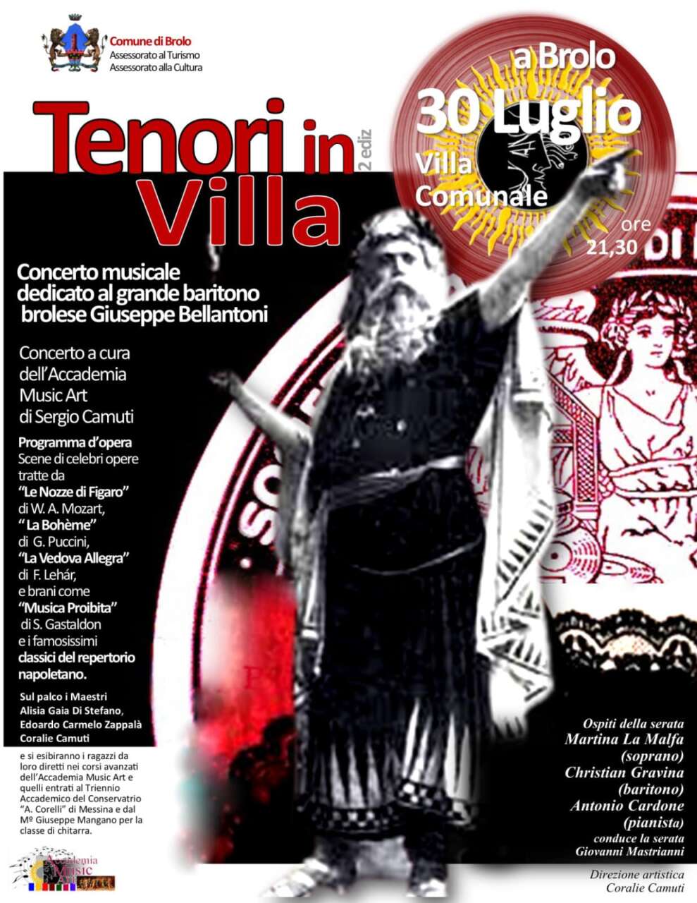 brolo – questa sera 30 luglio i tenori in villa. con omaggio a giuseppe bellantoni