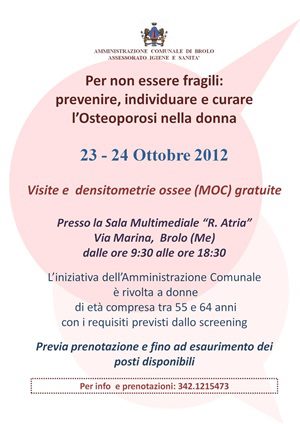  giornata mondiale dell'osteoporosi: screening il 23 e 24 ottobre